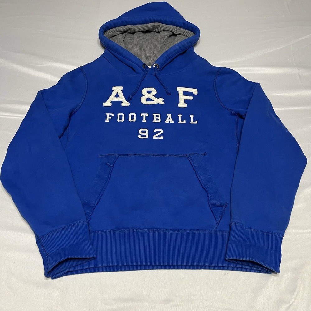 Vintage Abercrombie & Fitch Hoodie Size XL Blue Football Muscle Pullover Y2K